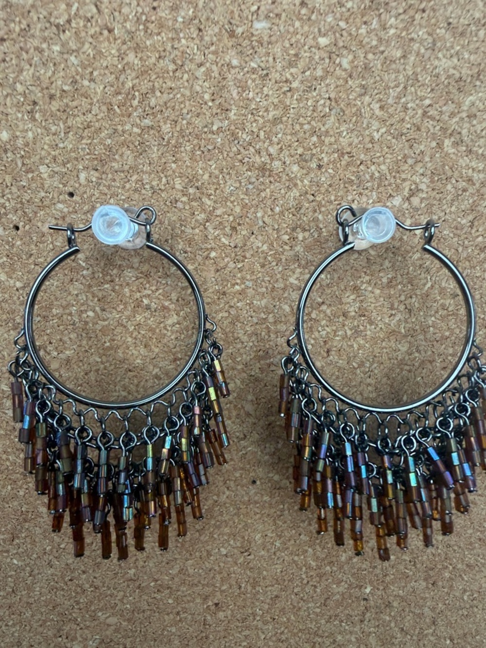 Bohemian Brown Beaded Hoop Fringe Earrings